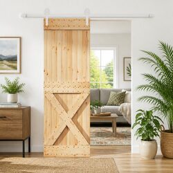 Sliding Door Natural White 70 x 210 cm Solid Pine Wood Top Track Space Saving