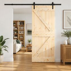 Sliding Door Modern Design Natural Pine Wood Black Frame 85 x 210 cm Space