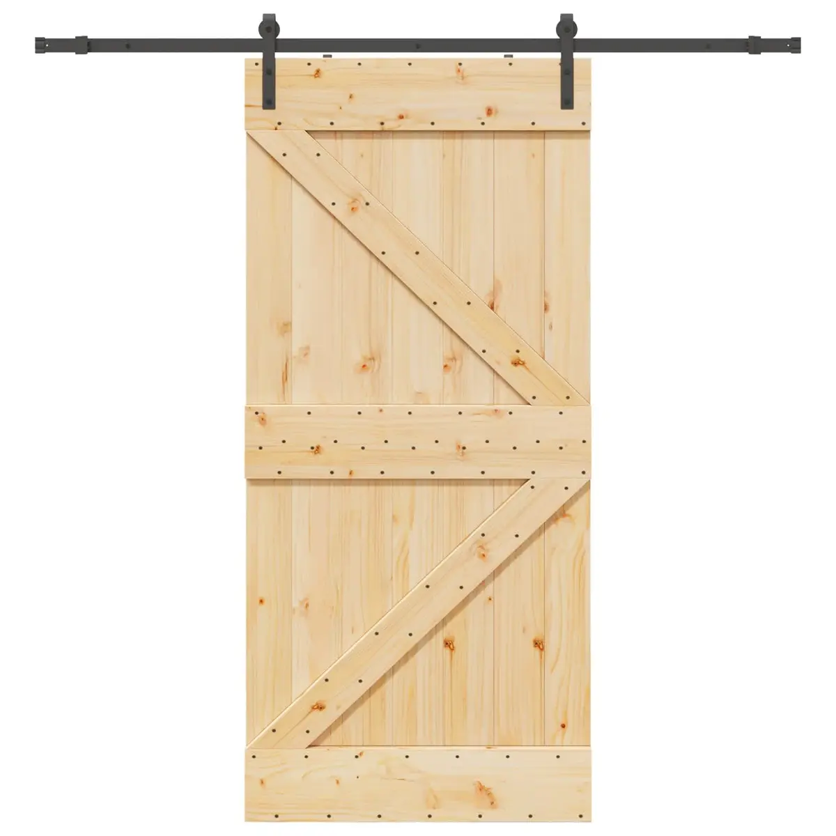 Sliding Door Modern Room Divider 90 x 210 cm Brown Pine Wood with Black Steel Track