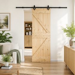 Sliding Door Modern Interior 70x210cm Natural Pine Wood Black Steel Track