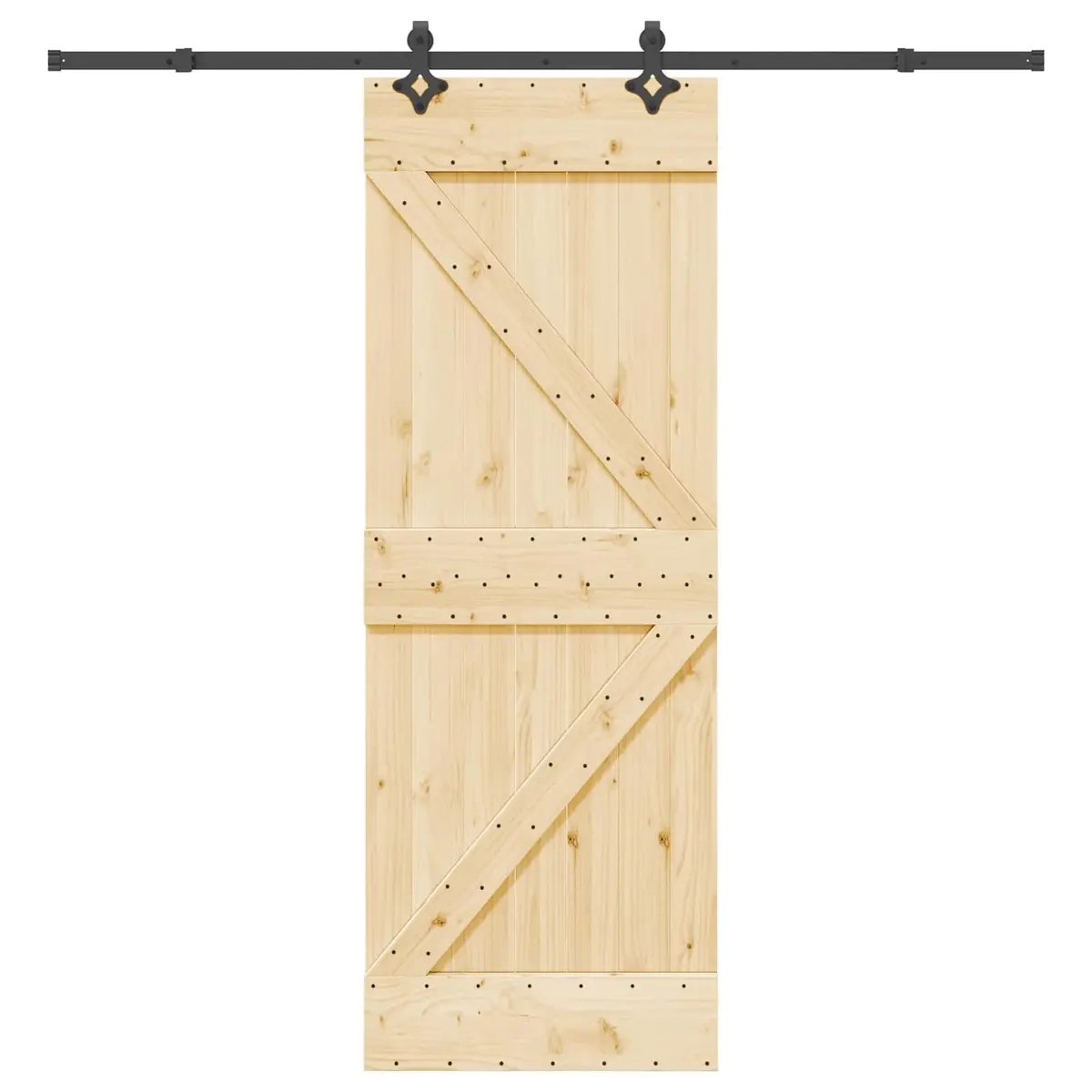 Sliding Door Modern Interior Solid Pine Wood 70x210cm Black Steel Track