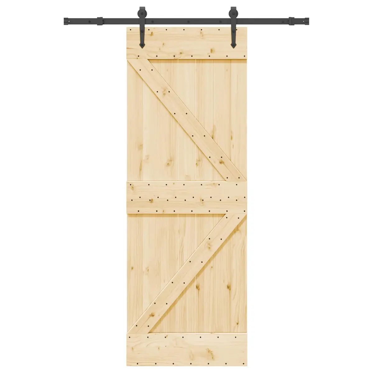 Sliding Door Natural Pine Wood Space Saving 70x210cm Black Track Modern Room Divider