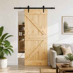 Sliding Door Modern Design Pine Wood Frame Steel Track Space-Saving 85x210cm