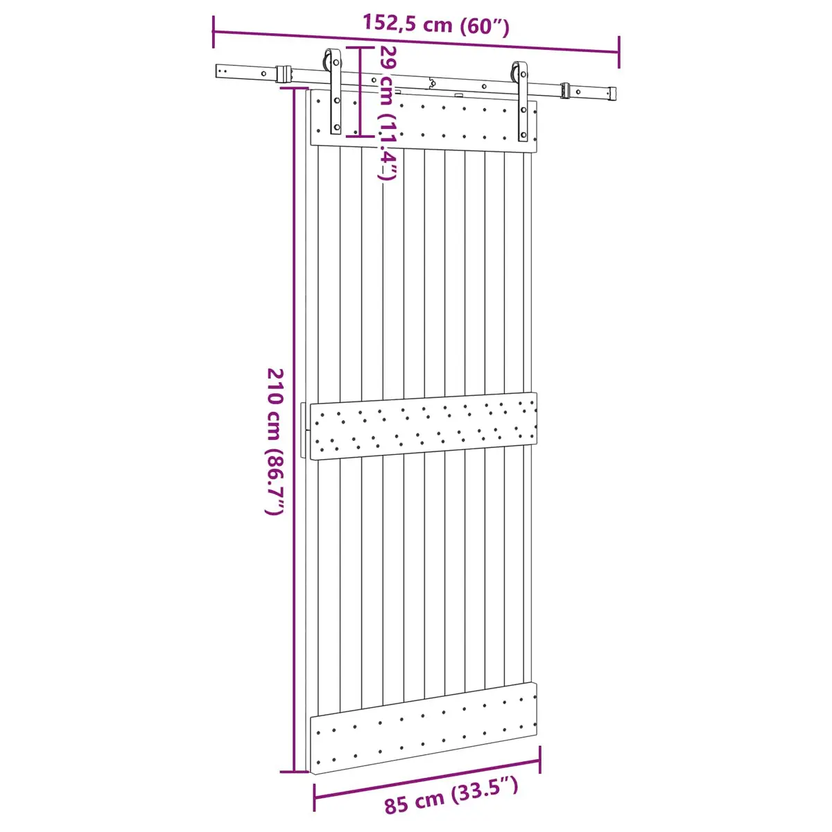 Sliding Door Natural Pine Wood Black Frame Modern Minimalist 85cm x 210cm