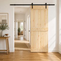 Sliding Door Natural Pine Wood Black Frame 80 x 210 cm Modern Space-Saving