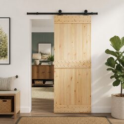 Sliding Door Modern Space-Saving Room Divider Natural Wood Black Steel Frame