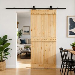 Sliding Door Modern Natural Brown Black 90x210cm Room Divider Space-Saving Track