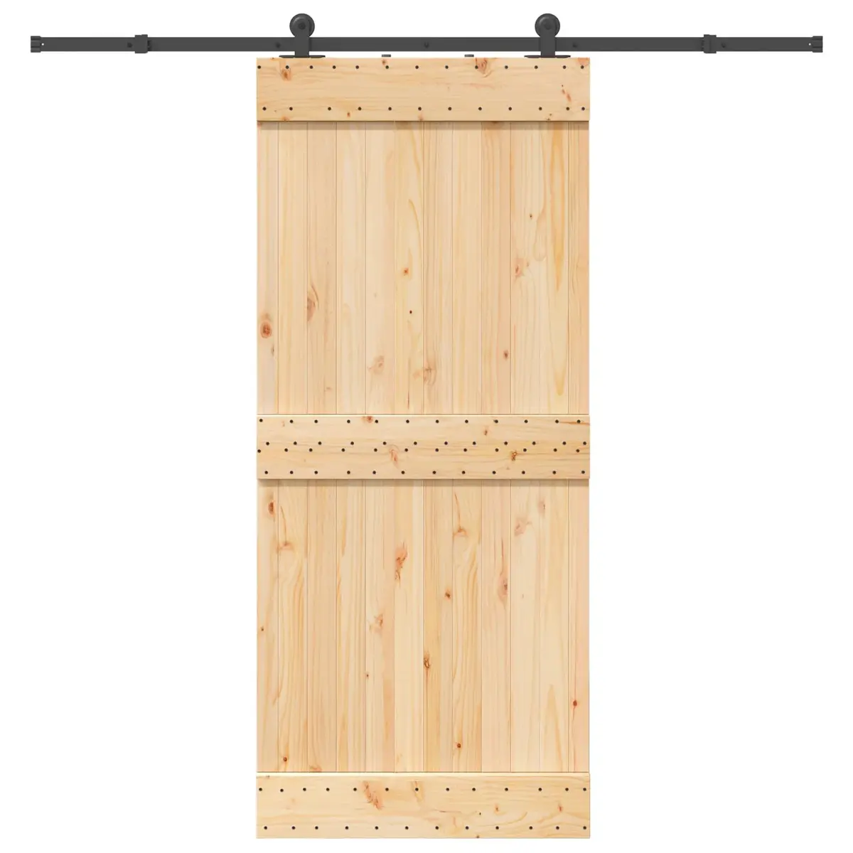 Sliding Door Modern Natural Wood Pine 90x210cm Black Steel Track Space-Saving Room Divider