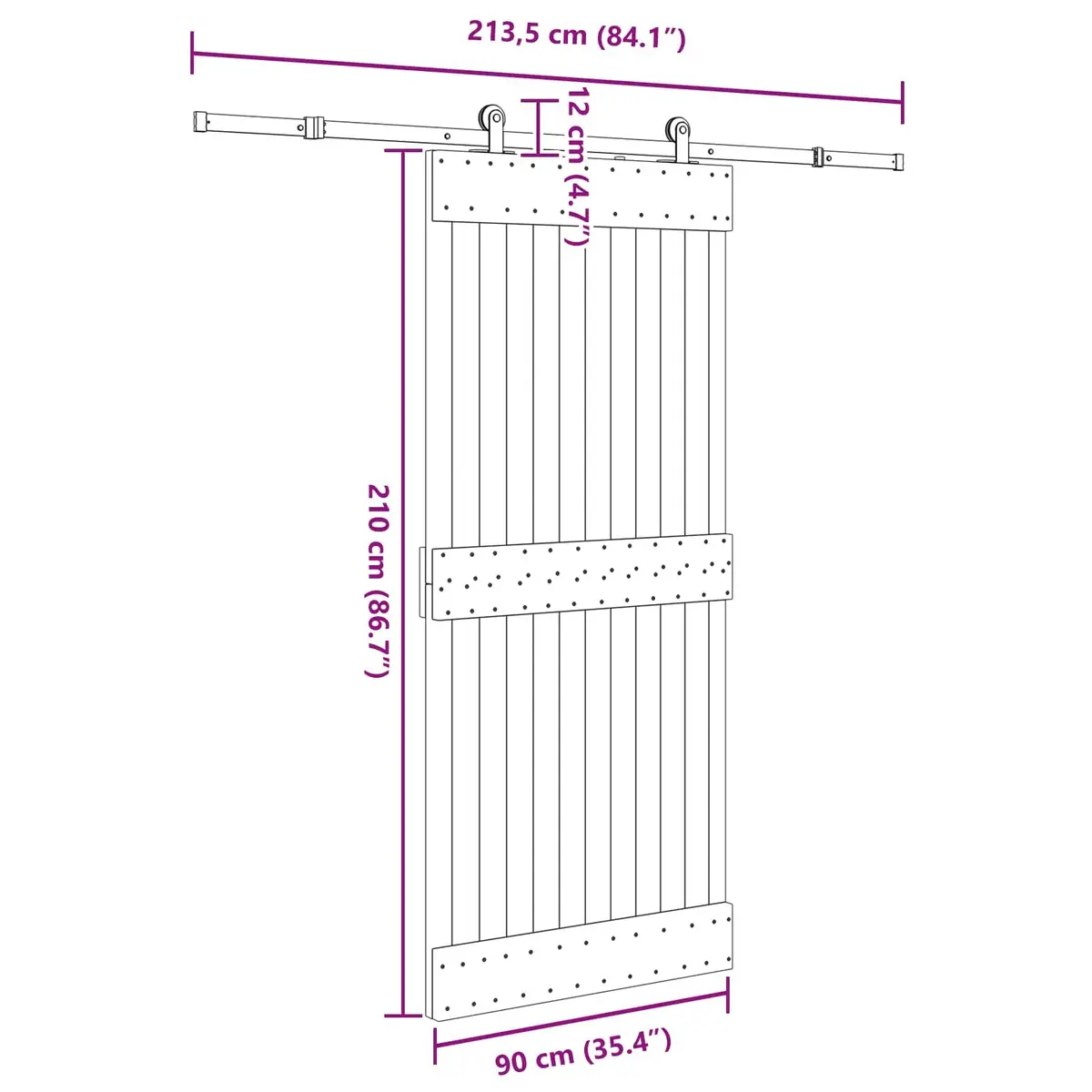Sliding Door Modern Natural Wood Pine 90x210cm Black Steel Track Space-Saving Room Divider