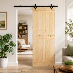Sliding Door Modern Interior Solid Pine Wood Black Steel Track 80x210cm Room