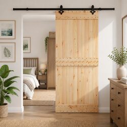 Sliding Door Modern Room Divider Natural Pine Wood Steel Track 90 x 210 cm