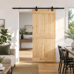 Sliding Door Modern Design Natural Pine Wood Black Track 95 x 210 cm Interior