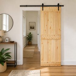 Sliding Door Modern Design Natural Pine Wood Black Steel Track 70 x 210cm