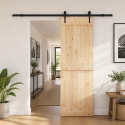 Sliding Door Modern Design Pine Wood Frame Steel Track Natural Black 70x210cm