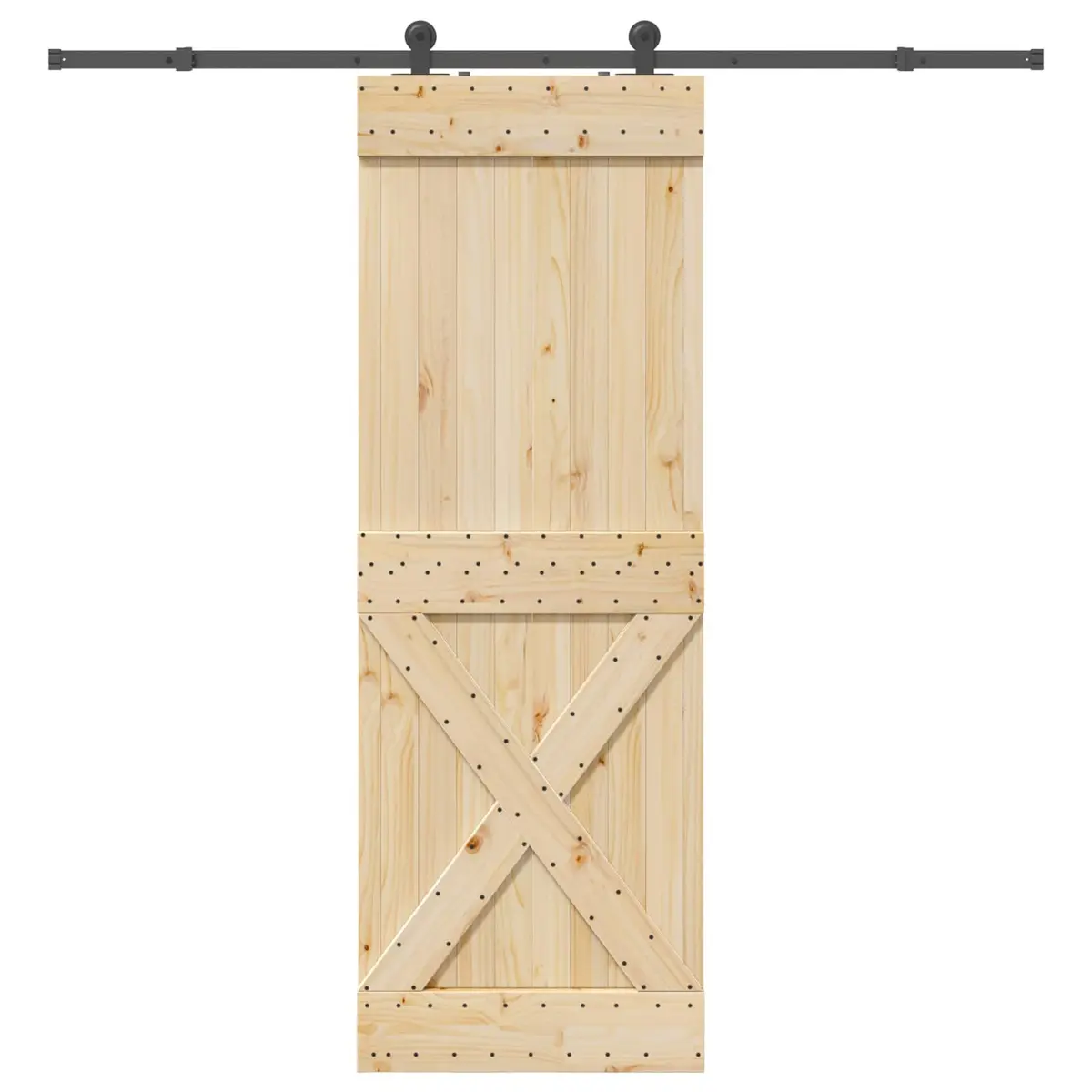 Sliding Door Natural Wood Black Track Modern Space-Saving Room Divider 80x210cm