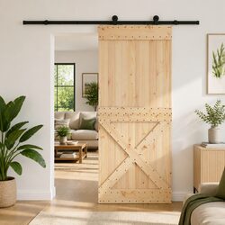 Sliding Door Modern Design Natural Wood Black Frame 95x210cm Space Saving