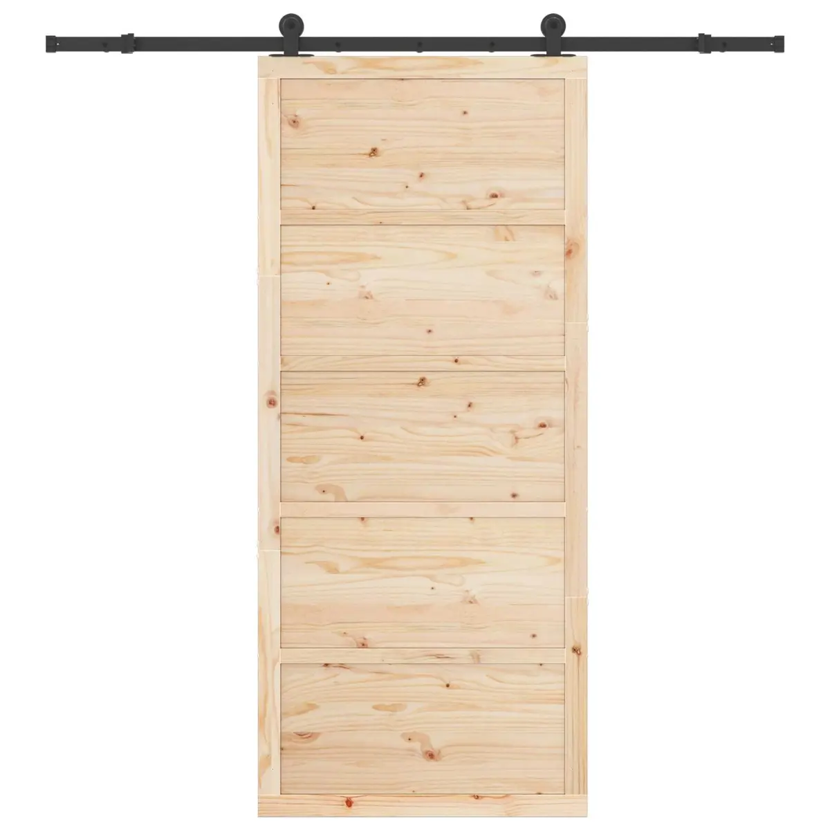 Sliding Door Solid Pine Wood Top Track Mechanism 90 x 208 cm Brown
