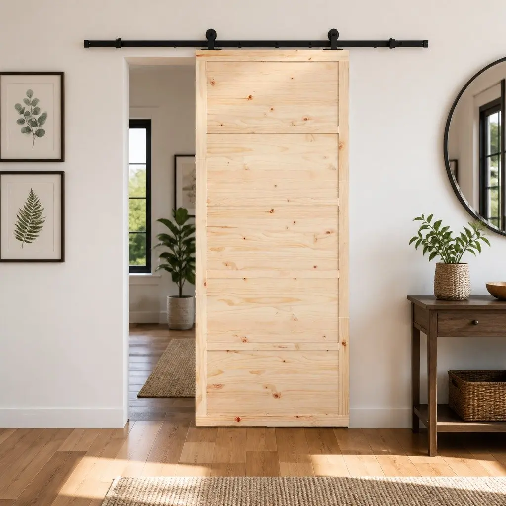 Sliding Door Solid Pine Wood 100 x 208 cm Natural Brown Space-Saving Interior Room