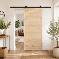 Sliding Door 90 x 208 cm Natural Solid Pine Wood Modern Interior Room Divider