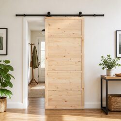 Sliding Door 80 x 208 cm Natural Solid Pine Wood Space-Saving Interior Door