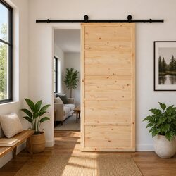 Sliding Door Natural Solid Pine Wood 90 x 208 cm Modern Interior Room Divider