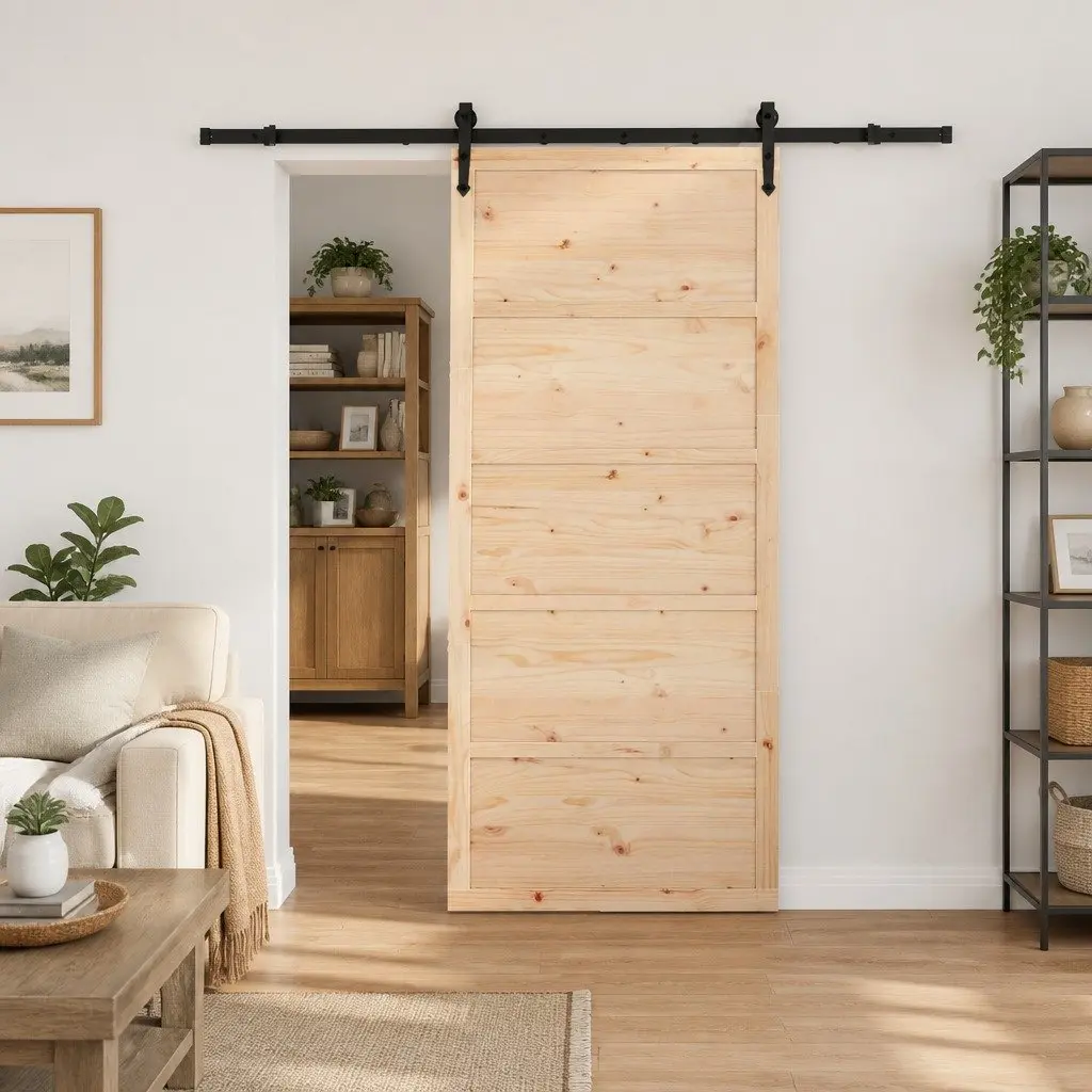 Sliding Door Solid Pine Wood Natural 100 x 208 cm Interior Room Divider