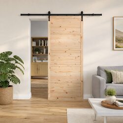 Sliding Door Natural Solid Pine Wood 100 x 208 cm Interior Room Divider