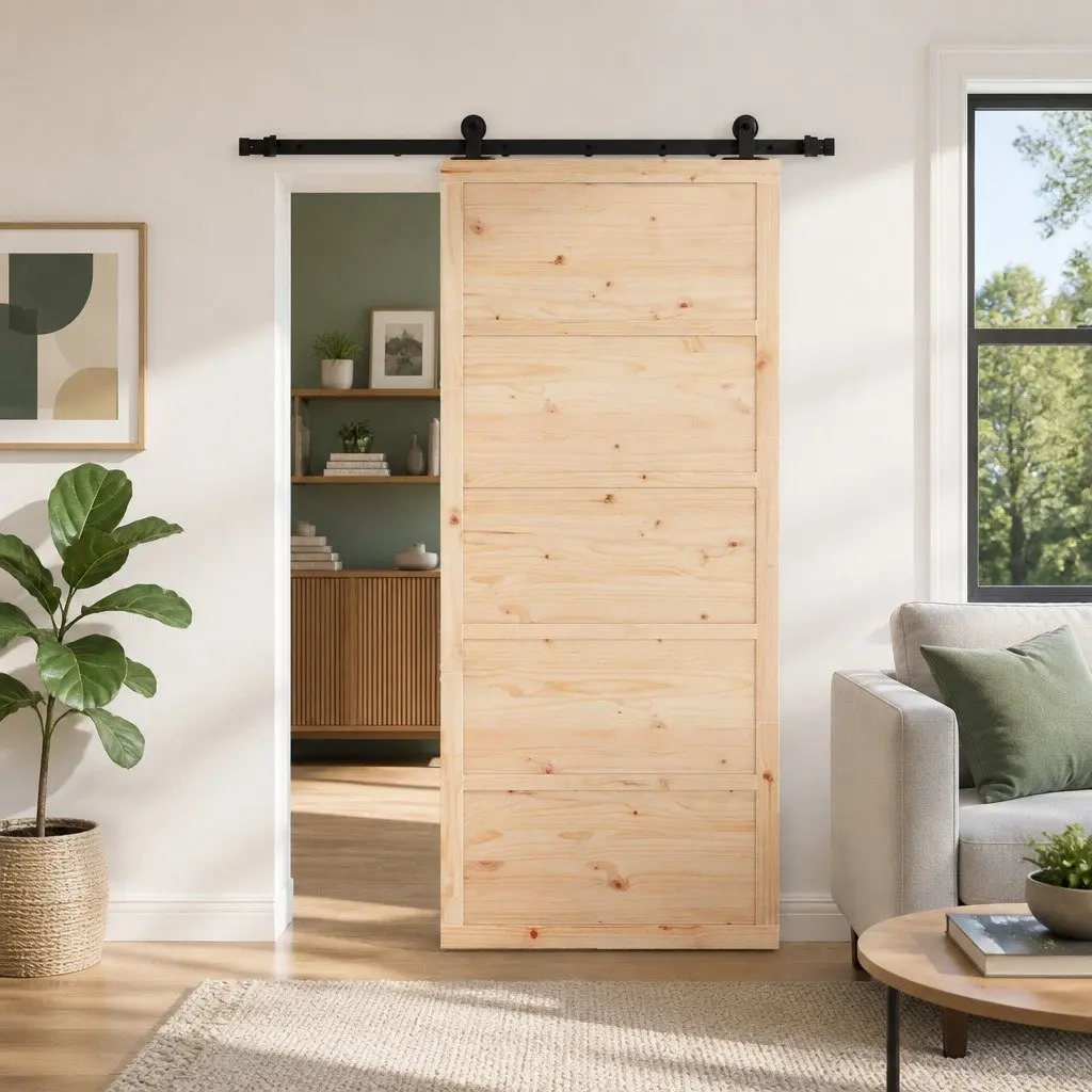 Sliding Door Natural Solid Pine Wood 80 x 208 cm Modern Interior Space Saving