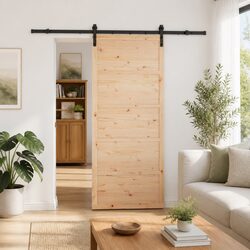 Sliding Door Solid Pine Wood Natural 90x208cm Modern Interior Room Divider