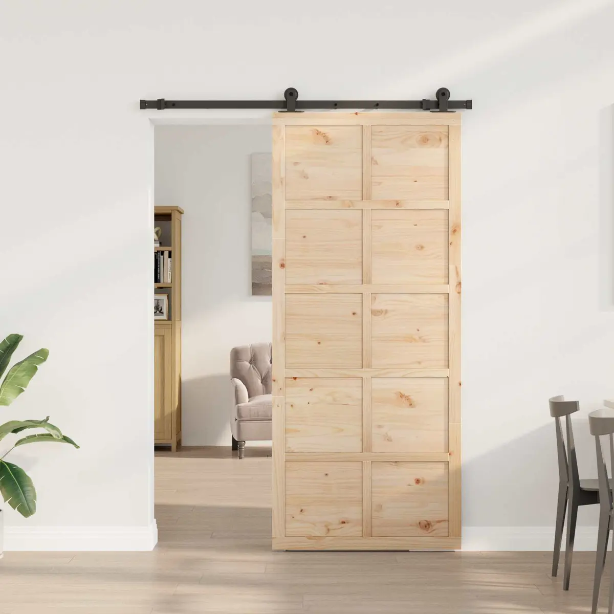 Sliding Door Solid Pine Wood Natural Brown 80 x 208 cm Interior Room Divider