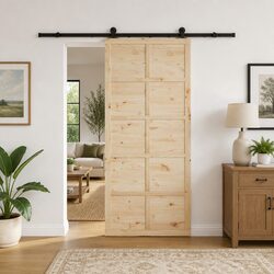 Sliding Door Natural Solid Pine Wood 100 x 208 cm Interior Room Divider Space