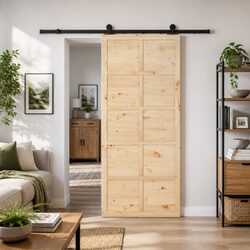 Sliding Door Natural Solid Pine Wood 80 x 208 cm Brown Interior Room Divider