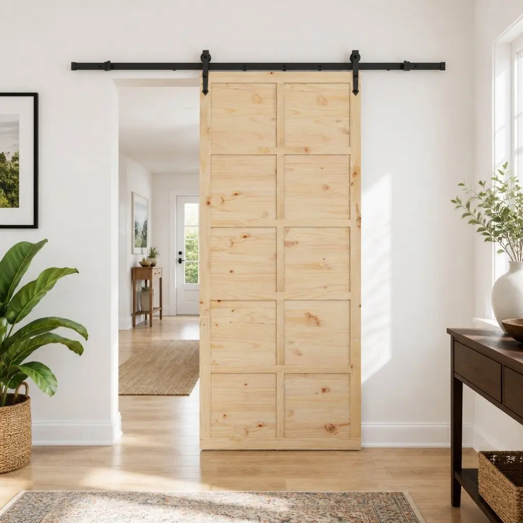 Sliding Door Modern Interior Room Divider 90 x 208 cm Natural Pine Wood