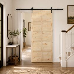 Sliding Door Natural Solid Pine Wood 90 x 208 cm Modern Interior Room Divider