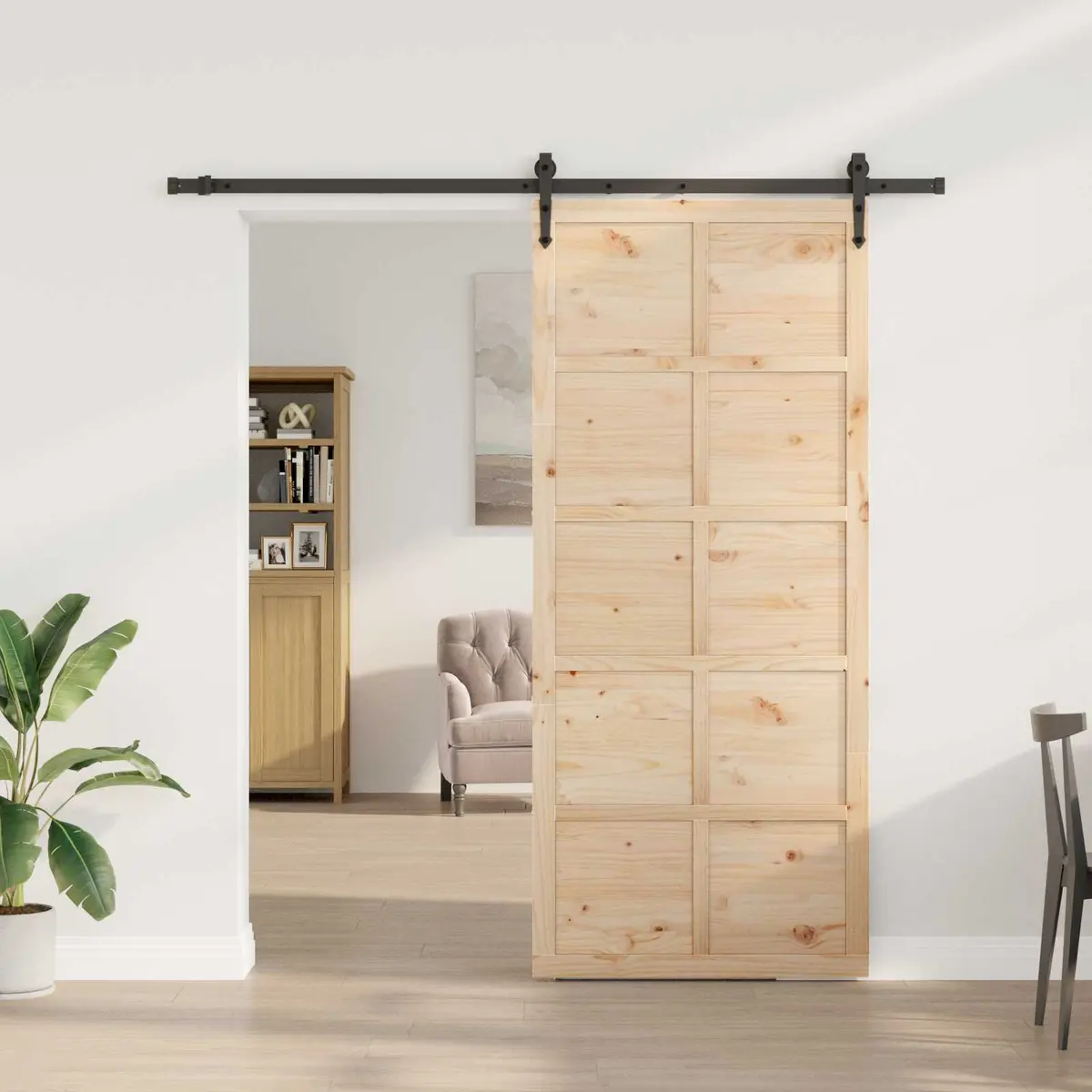 Sliding Door Solid Pine Wood 90 x 208 cm Natural Finish Modern Interior Room Divider