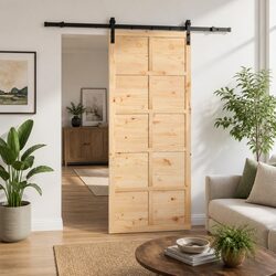 Sliding Door Natural Solid Pine Wood 100 x 208 cm Modern Interior Space-Saving