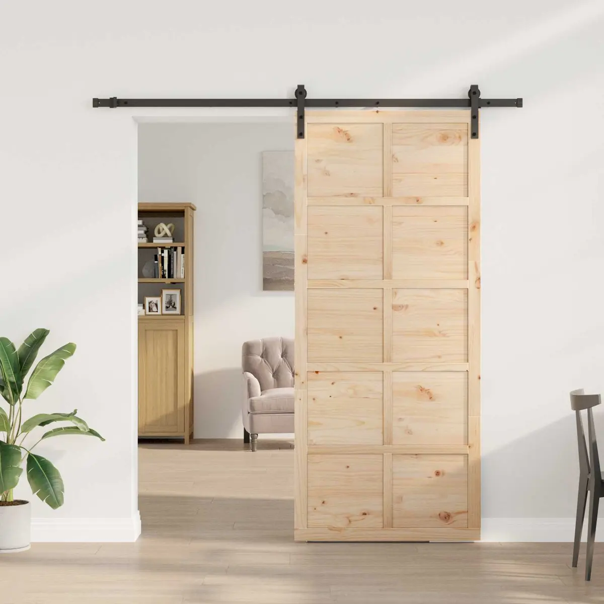 Sliding Door Solid Pine Wood Space-Saving 100 x 208 cm Brown