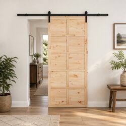 Sliding Door 80 x 208 cm Natural Solid Pine Wood Home Interior Space Saving