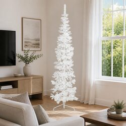 Slim Artificial Half Christmas Tree with Stand White 240cm Holiday Decoration