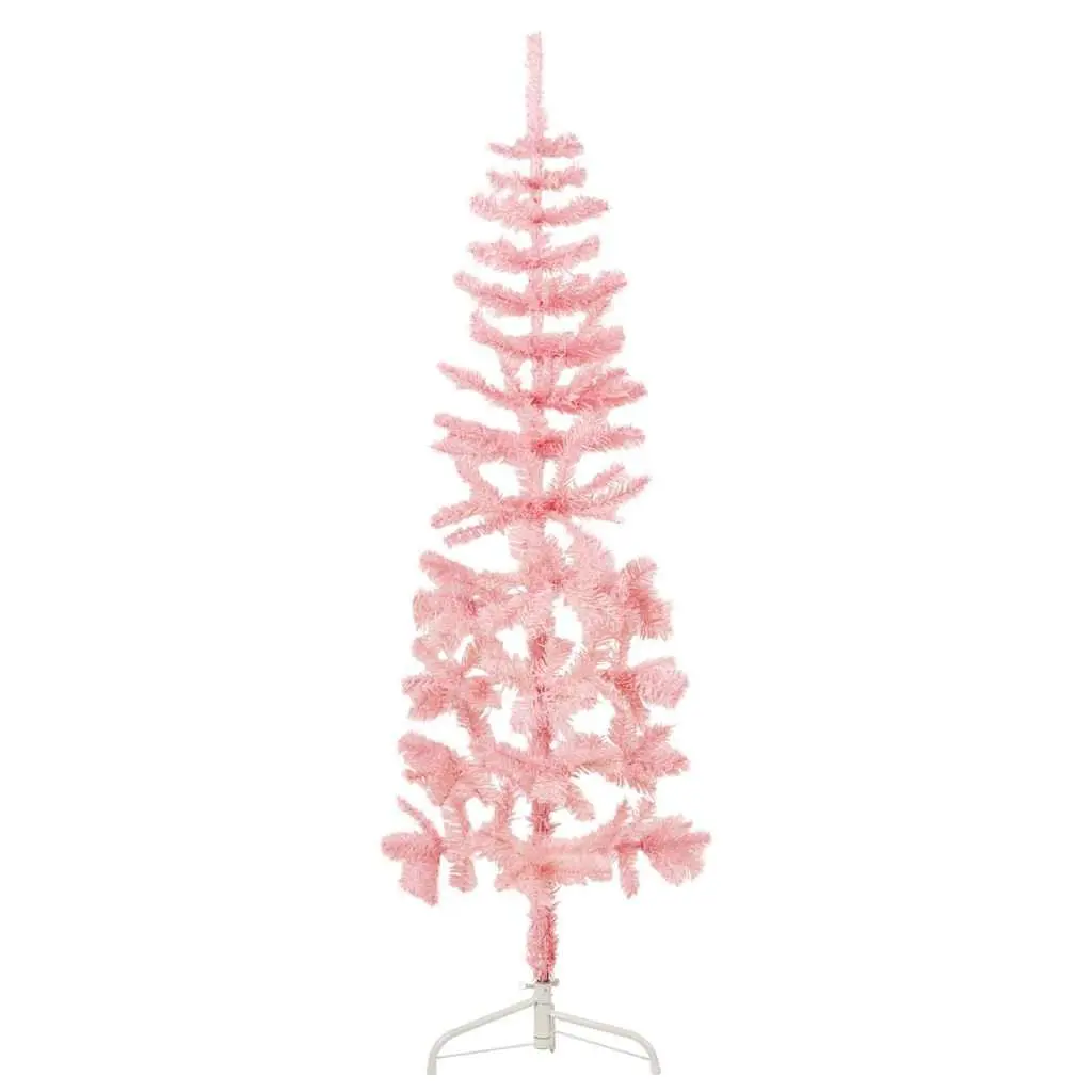 Slim Artificial Half Christmas Tree with Stand Pink 180cm Holiday Decor