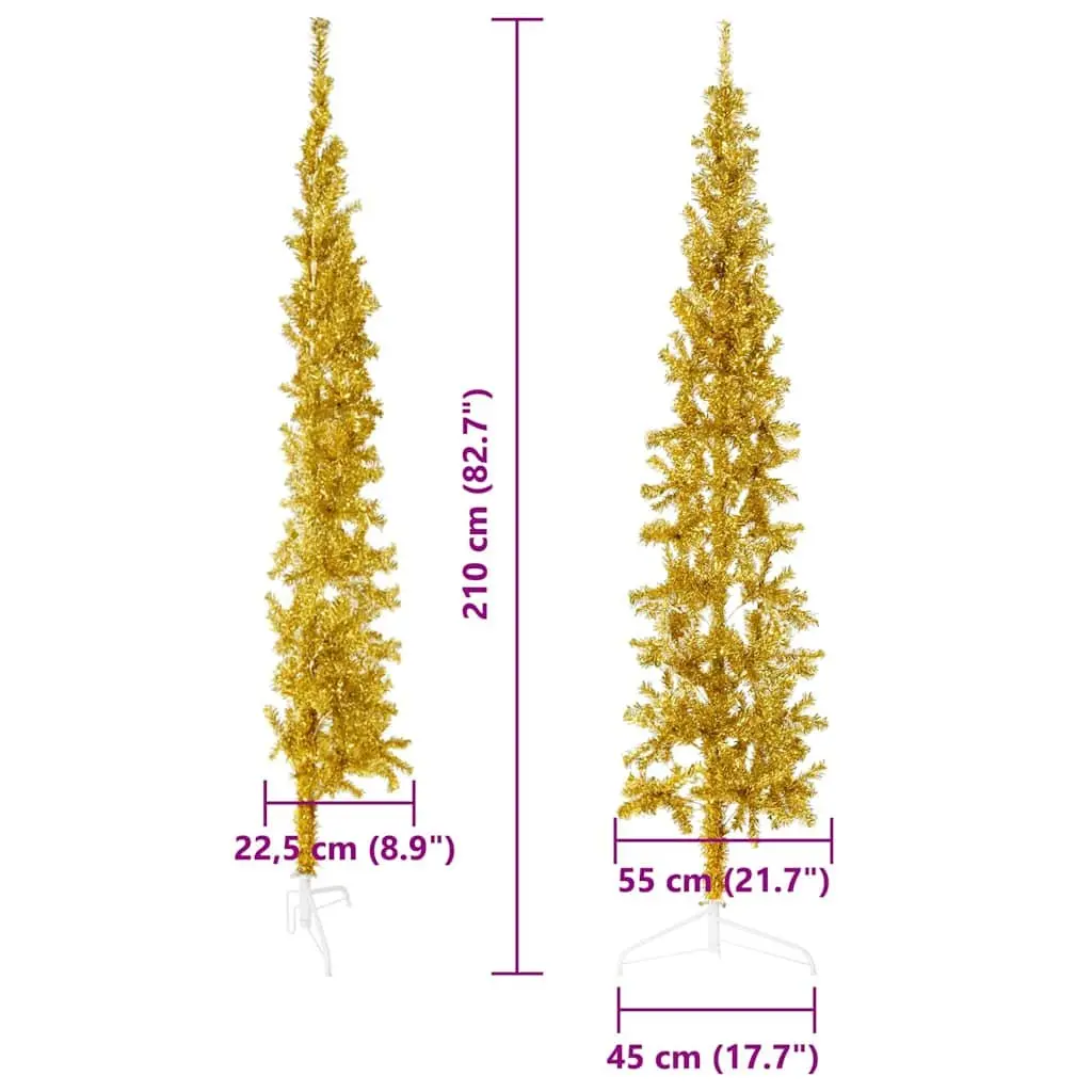 Slim Artificial Half Christmas Tree with Stand Holiday Decoration Gold 210cm
