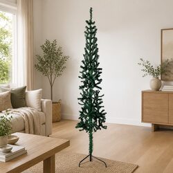 Slim Artificial Half Christmas Tree with Stand Green 150cm Space Saving Holiday
