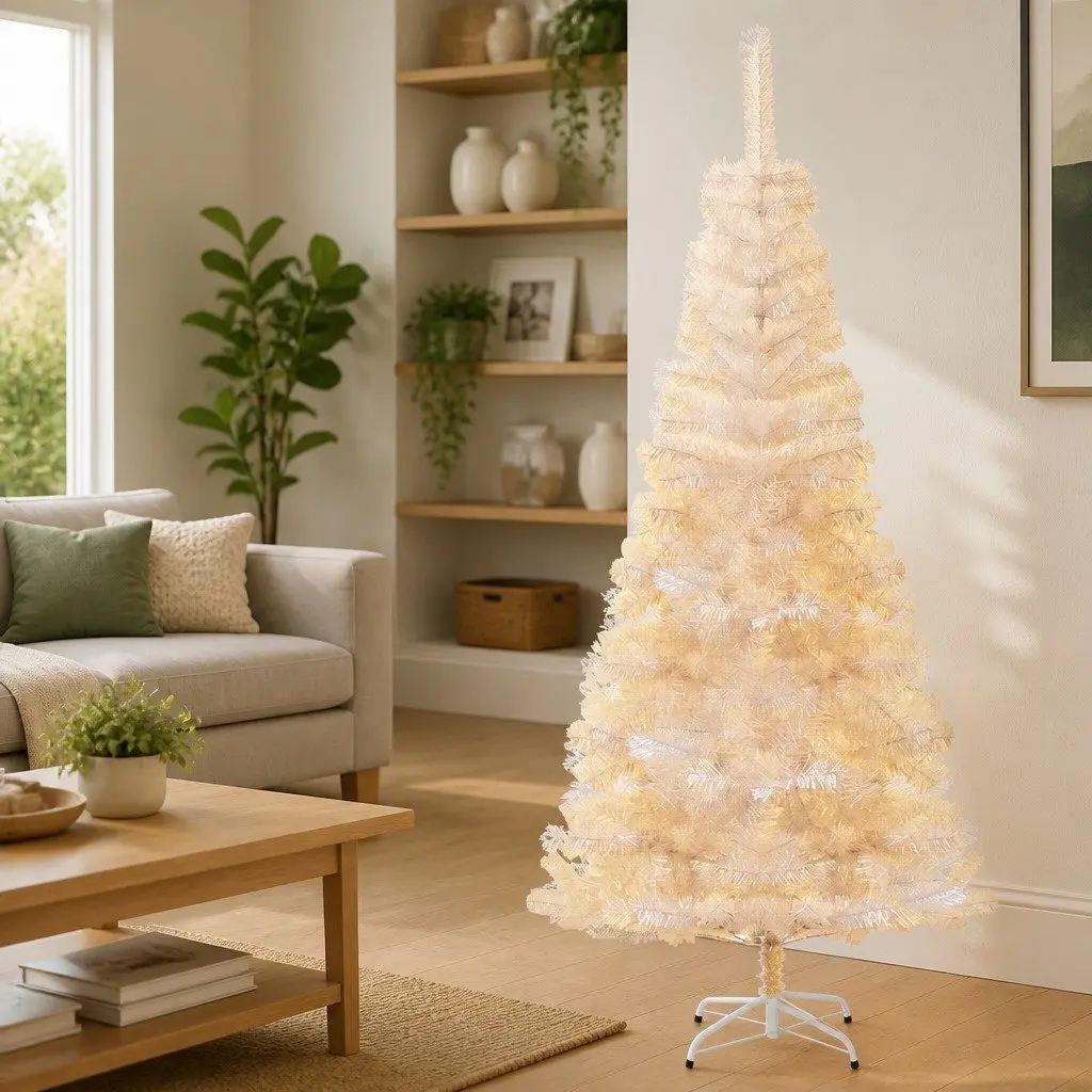 Artificial Christmas Tree Iridescent Tips 180cm White PVC