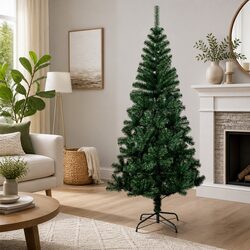 Artificial Christmas Tree 210cm Green Iridescent Tips PVC Bushy Xmas Holiday
