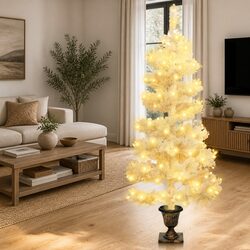 Swirl Pre-lit Christmas Tree 120cm White PVC with LED Lighting Effects Xmas