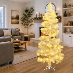 White Swirl Pre-lit Christmas Tree 180cm Artificial with LED Lights Stand