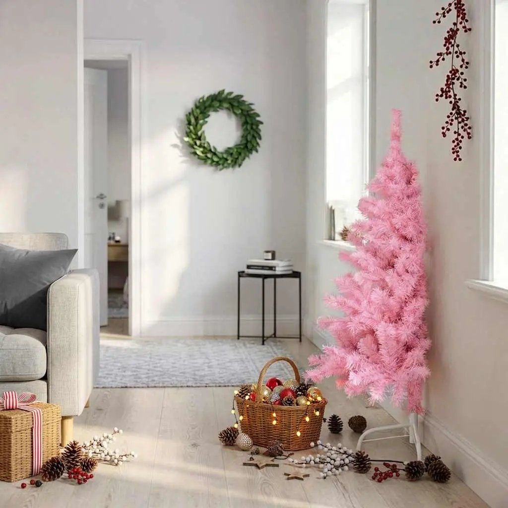 Artificial Half Christmas Tree with Stand Pink 120 cm Indoor Holiday Decor