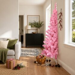 Half Christmas Tree 240cm Pink Artificial Xmas Decoration with Stand Bushy