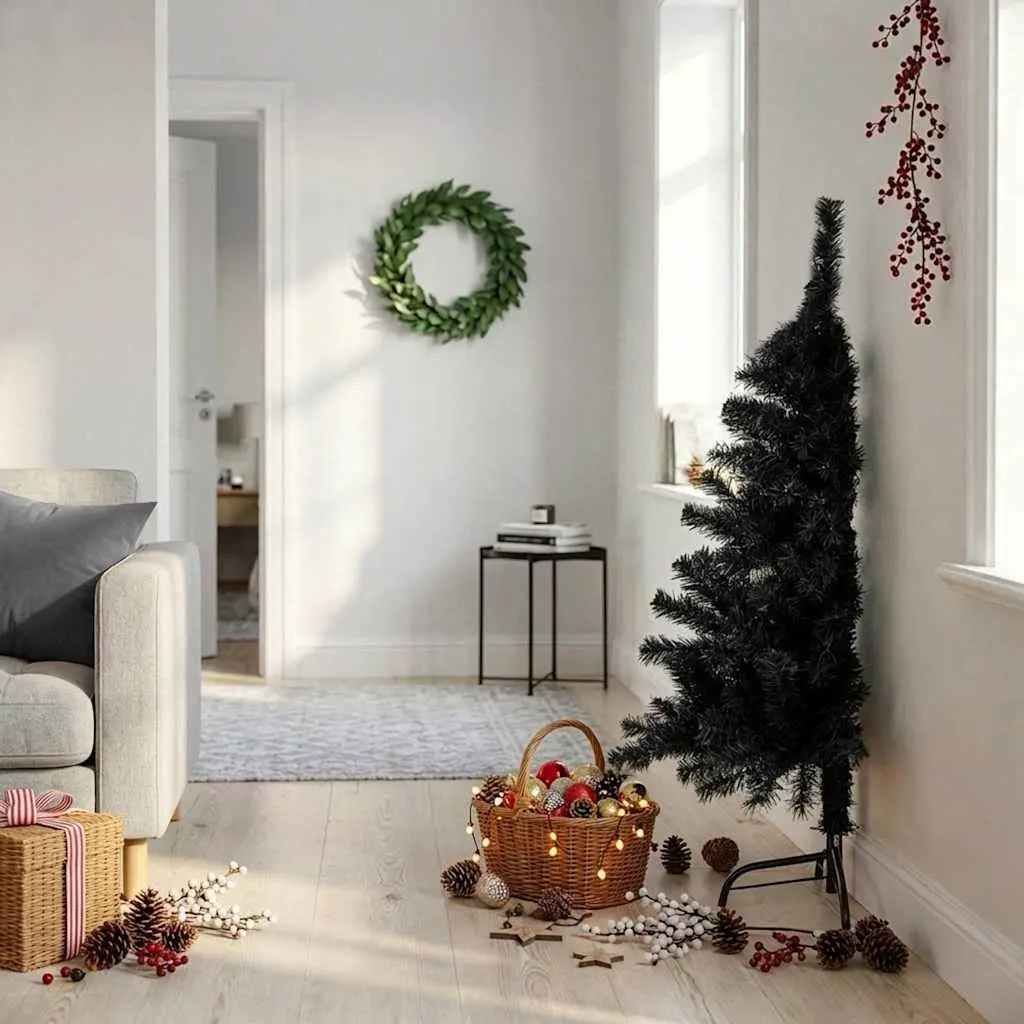 Artificial Half Christmas Tree with Stand Black 120cm Holiday Decor Wall Mounted