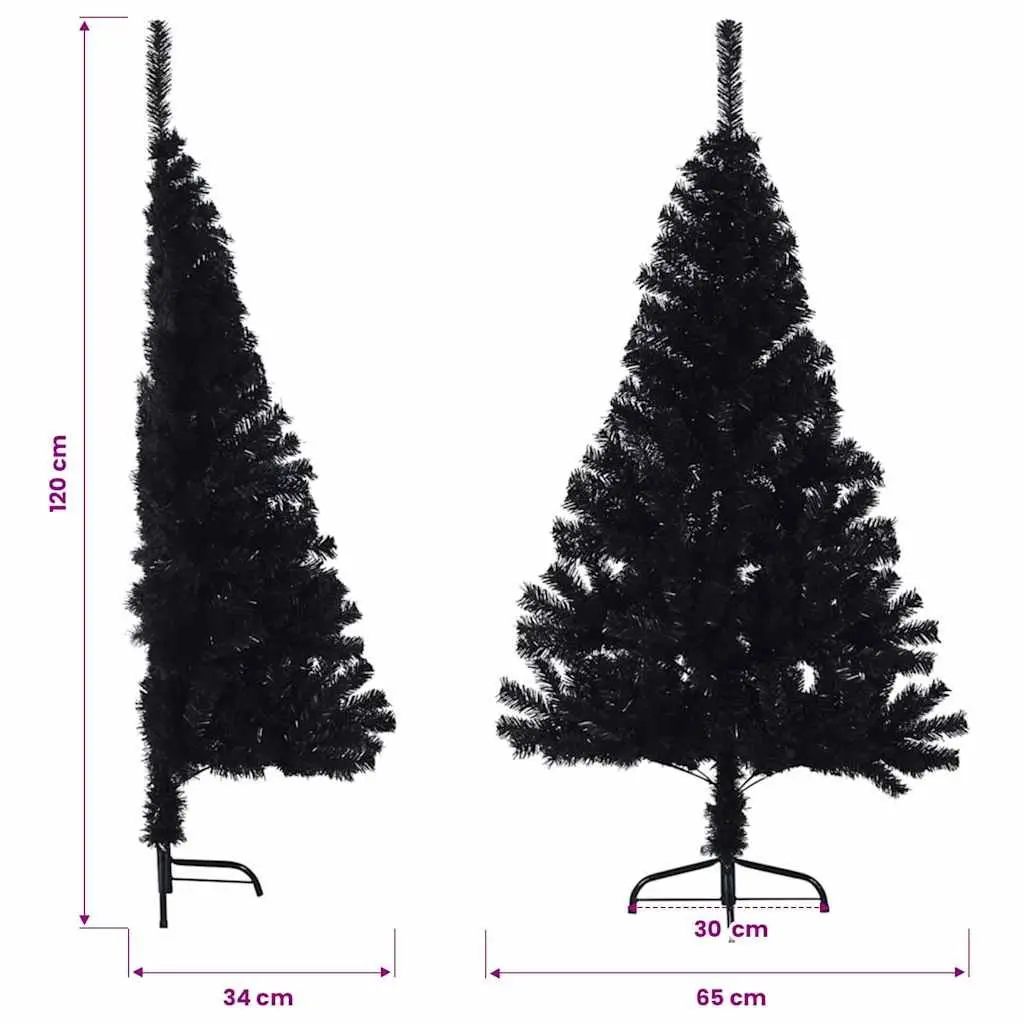 Artificial Half Christmas Tree with Stand Black 120cm Holiday Decor Wall Mounted